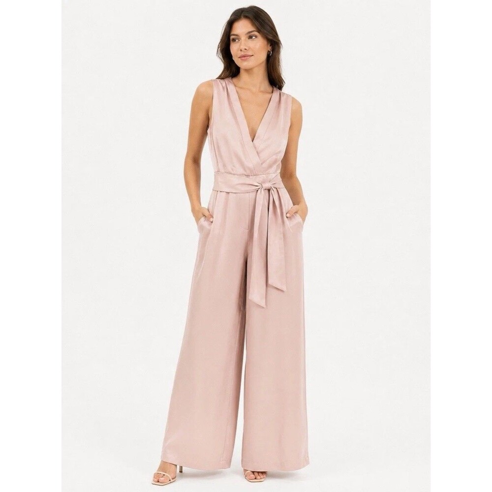 Gianni Bini Satin Jumpsuit XS Tie Waist Old Money Coquette Clean Girl Luxury
